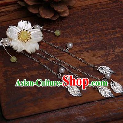 Traditional Handmade Chinese Ancient Classical Hair Accessories Shell Flowers Yellow Bead Hairpins for Women