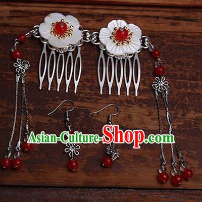Handmade Chinese Ancient Hair Accessories Red Beads Tassel Hair Comb Hairpins for Women