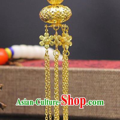 Handmade Chinese Ancient Palace Lady Accessories Golden Tassel Earrings for Women