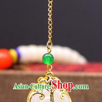 Handmade Chinese Ancient Palace Lady Accessories Jade Tassel Earrings for Women