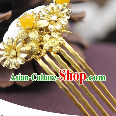 Handmade Chinese Ancient Palace Lady Hair Accessories Hanfu Golden Hair Comb Hairpins for Women