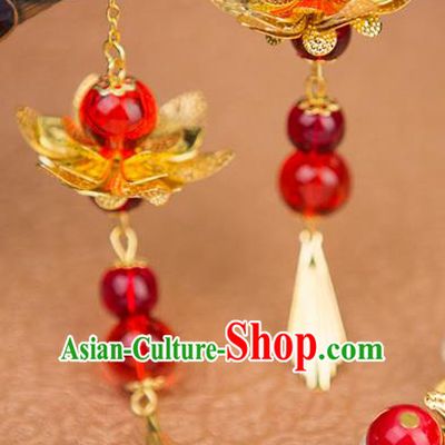 Handmade Chinese Ancient Palace Lady Accessories Hanfu Red Beads Lotus Earrings for Women