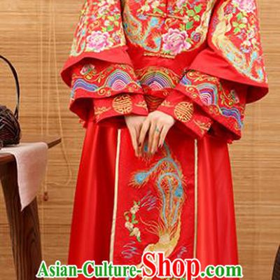 Traditional Ancient Chinese Costume Xiuhe Suits Wedding Embroidered Phoenix Peony Red Clothing for Women
