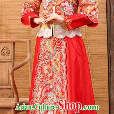 Traditional Ancient Chinese Costume Xiuhe Suits Wedding Dress Bride Embroidered Red Toast Clothing for Women