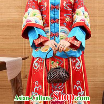 Traditional Ancient Chinese Costume Bride Xiuhe Suits Wedding Dress Embroidered Red Toast Clothing for Women