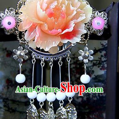 Handmade Asian Chinese Ancient Palace Lady Hair Accessories Hanfu Yellow Peony Hair Comb for Women
