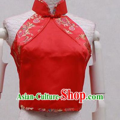 Traditional Ancient Chinese Costume Red Embroidered Cheongsam Blouse Clothing for Women