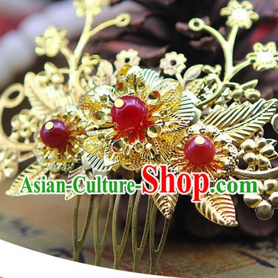 Handmade Chinese Ancient Palace Lady Hair Accessories Hanfu Hairpins Golden Hair Comb for Women