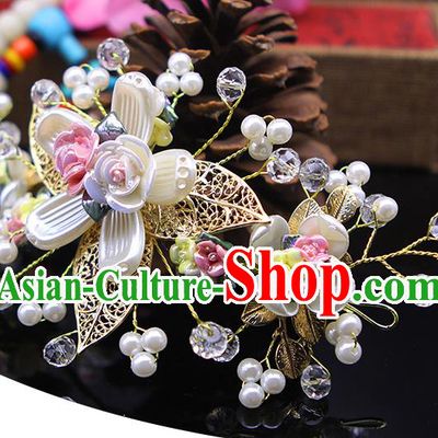 Handmade Chinese Ancient Palace Lady Hair Accessories Hanfu Hairpins Flowers Hair Stick for Women