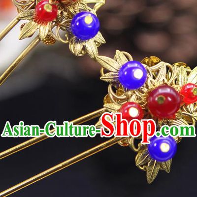 Handmade Chinese Ancient Palace Lady Hair Accessories Hanfu Golden Hairpins Hair Stick for Women