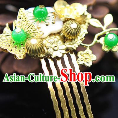 Handmade Chinese Ancient Palace Lady Hair Accessories Hanfu Golden Butterfly Hair Comb Hairpins for Women