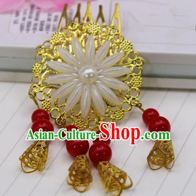 Handmade Chinese Ancient Palace Lady Hair Accessories Hanfu Red Beads Hair Comb Hairpins for Women