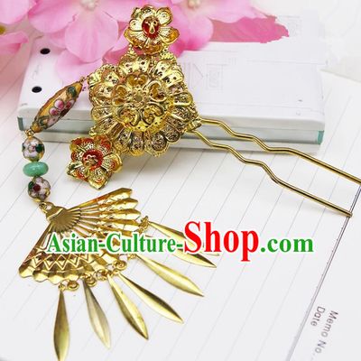Handmade Chinese Ancient Palace Lady Hair Accessories Hanfu Golden Tassel Hairpins for Women