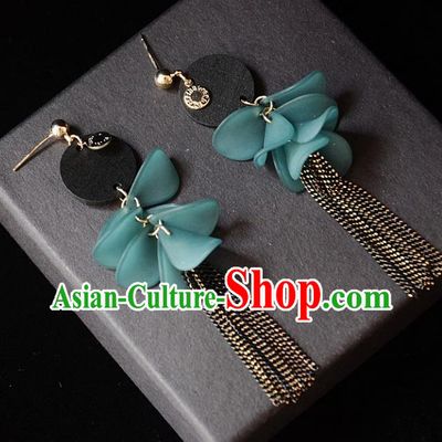 European Western Bride Vintage Green Eardrop Accessories Renaissance Tassel Earrings for Women