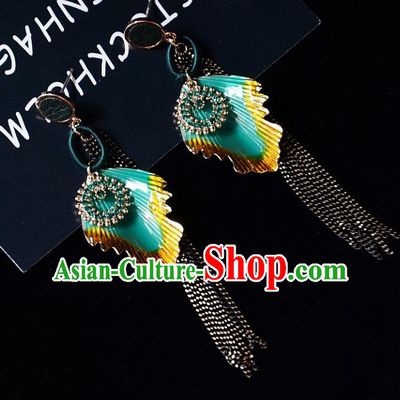 European Western Bride Vintage Tassel Green Earbob Accessories Renaissance Earrings for Women