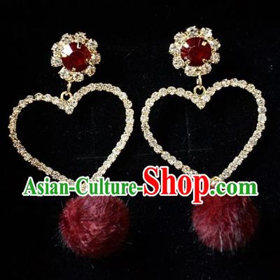 European Western Bride Vintage Accessories Renaissance Bohemia Red Venonat Crystal Earrings for Women