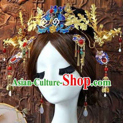 Chinese Handmade Classical Hair Accessories Ancient Hanfu Tassel Hairpins Bride Phoenix Coronet for Women