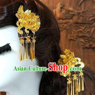 Chinese Handmade Classical Hair Accessories Ancient Hanfu Tassel Hairpins Bride Golden Step Shake for Women