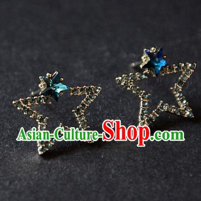 European Western Bride Vintage Accessories Renaissance Blue Crystal Star Earrings for Women