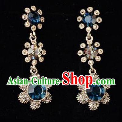 European Western Bride Vintage Accessories Renaissance Blue Crystal Earrings for Women