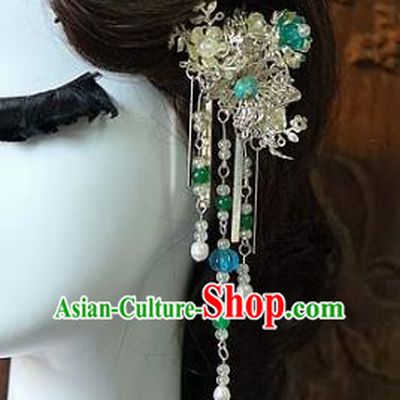 Chinese Handmade Classical Wedding Hair Accessories Ancient Hanfu Tassel Step Shake Side Hairpins for Women