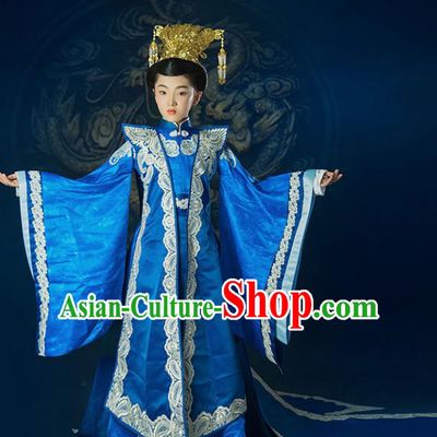 China Ancient Ming Dynasty Royal Empress Hanfu Embroidered Costume and Headpiece Complete Set for Kids
