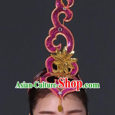 Chinese Classical Dance Yangge Folk Fan Dance Hair Accessories Yangko Rosy Paillette Headwear for Women