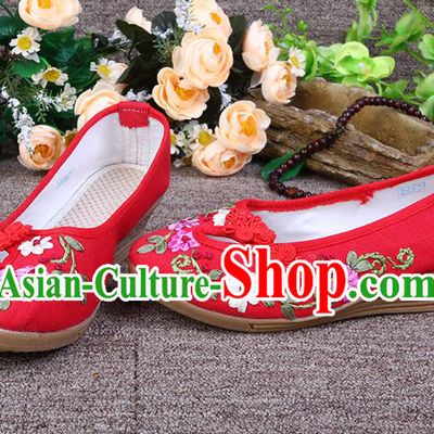 Asian Chinese Wedding Red Shoes Embroidered Shoes, Traditional China Hanfu Shoes for Women