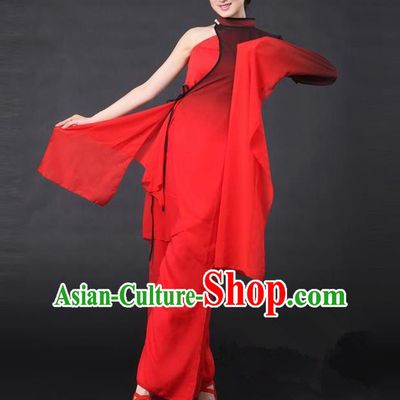 Traditional Chinese Classical Yangge Dance Costume, China Folk Dance Red Sleeve Clothing for Women