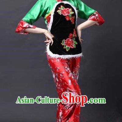 Traditional Chinese Yangge Folk Drum Dance Costume, China Yanko Dance Green Clothing for Women