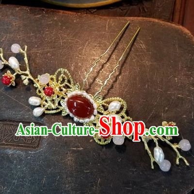 Chinese Handmade Classical Agate Hairpins Ancient Hanfu Wedding Hair Accessories for Women