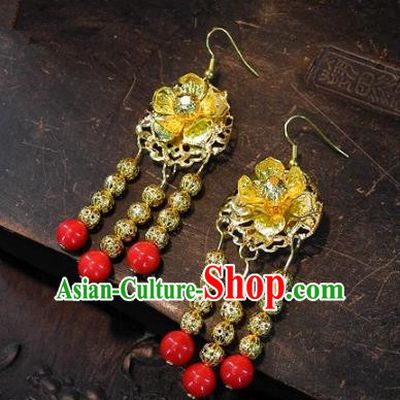 Asian Chinese Traditional Handmade Golden Earrings Jewelry Accessories Lotus Eardrop for Women