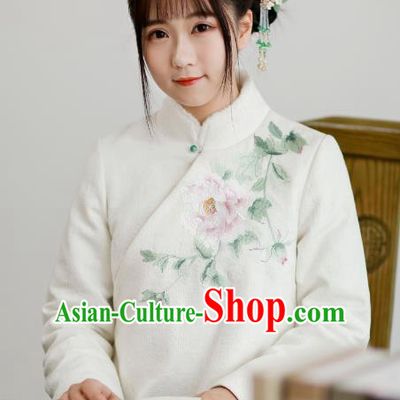 Traditional Chinese National Costume Cheongsam Blouse Tangsuit Embroidered Peony Coats for Women
