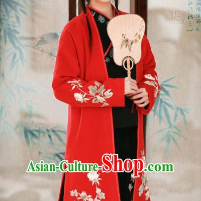 Traditional Chinese National Costume Cheongsam Blouse Tangsuit Embroidered Red Coats for Women
