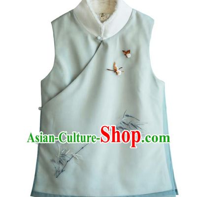 Traditional Chinese National Costume Cheongsam Blouse Tangsuit Embroidered Vests for Women