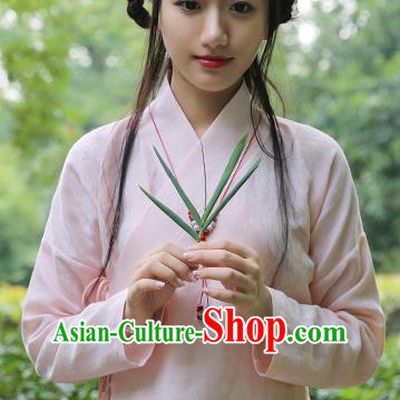 Traditional Chinese National Costume Cheongsam Pink Blouse Tangsuit Shirts for Women