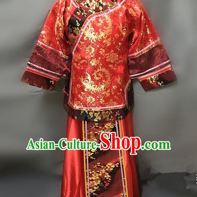 Traditional Chinese Qing Dynasty Young Mistress Costume Ancient Embroidered Red Xiuhe Suit for Women