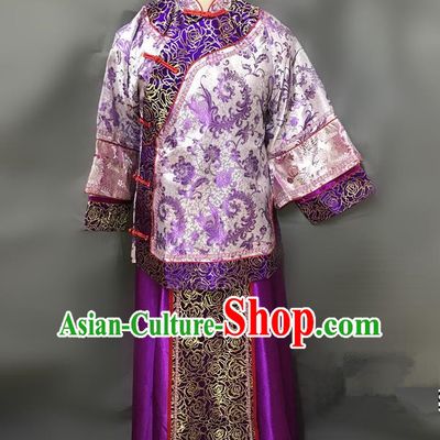 Traditional Chinese Qing Dynasty Young Mistress Costume Ancient Embroidered Purple Xiuhe Suit for Women