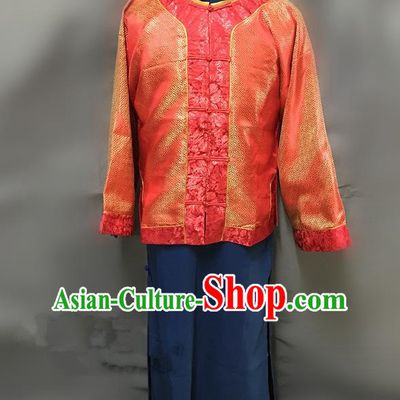 Traditional Chinese Stage Performance Red Costume Ancient Qing Dynasty Nobility Master Clothing for Men