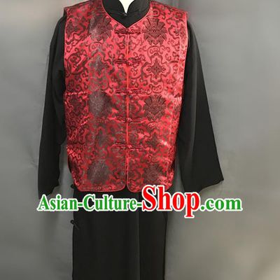 Traditional Chinese Stage Performance Costume Ancient Qing Dynasty Manchu Landlord Red Clothing for Men