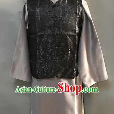 Traditional Chinese Stage Performance Black Costume Ancient Qing Dynasty Royal Highness Clothing for Men