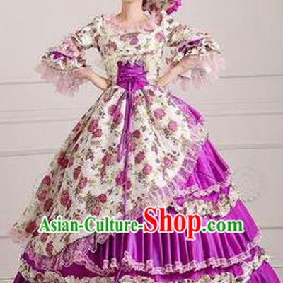 Traditional European Court Princess Renaissance Costume Dance Ball Purple Layered Full Dress for Women