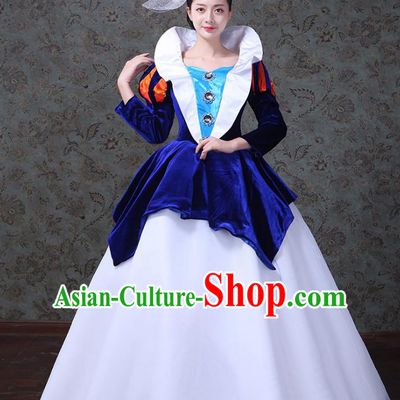 Traditional European Court Princess Renaissance Costume Dance Ball Royalblue Velvet Full Dress for Women