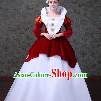 Traditional European Court Princess Renaissance Costume Dance Ball Red Velvet Full Dress for Women
