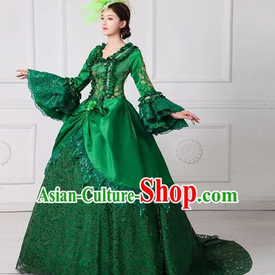 Traditional European Court Noblewoman Renaissance Costume Dance Ball Princess Green Lace Dress for Women