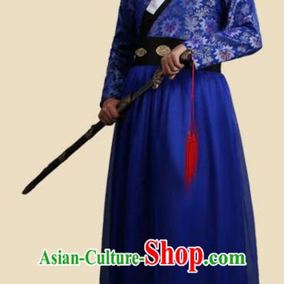 Traditional China Ancient Song Dynasty Imperial Bodyguard Costume Swordsman Deep Blue Robe Clothing for Men