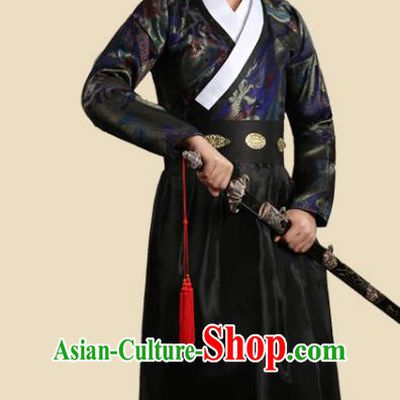 Traditional China Ancient Song Dynasty Imperial Bodyguard Costume Swordsman Black Robe Clothing for Men