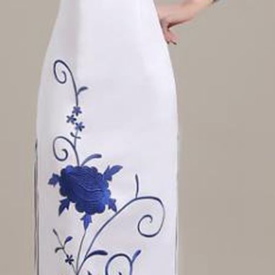 Traditional Chinese National Costume Printing Peony White Cheongsam Dress for Women