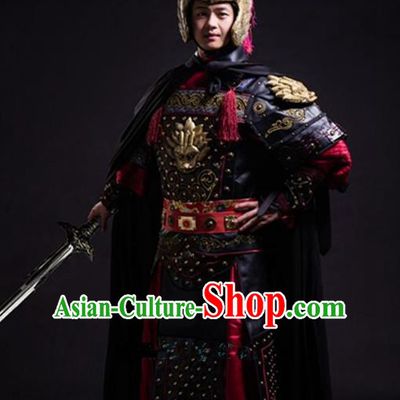 Traditional Chinese Stage Performance Costume Ancient Han Dynasty General Helmet and Armour for Men