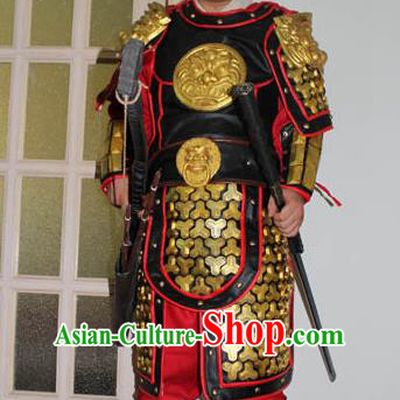 Traditional Chinese Stage Performance Costume Ancient Han Dynasty General Helmet and Armour for Men